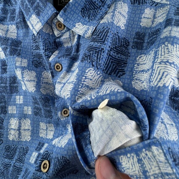 Nat Nast Button Up Shirt Short Sleeve Men’s XL Silk Cotton Geometric Tiki Adult - Picture 13 of 14